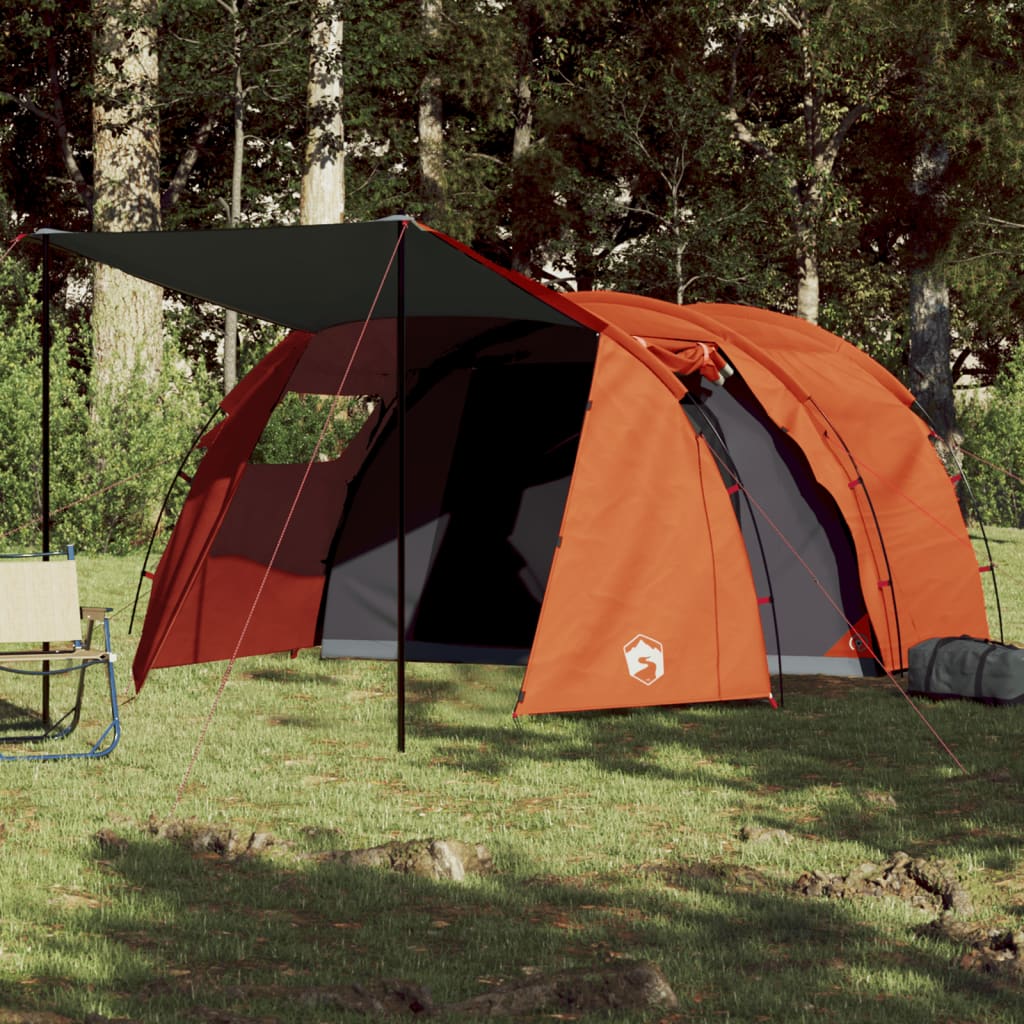 Camping Tent Tunnel 4-Person Grey and Orange Waterproof